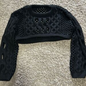 Cider Black Open-Knit Crop top Sweater